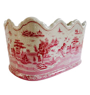 Pink & White Chinoiserie Pagoda Oval Cachepot