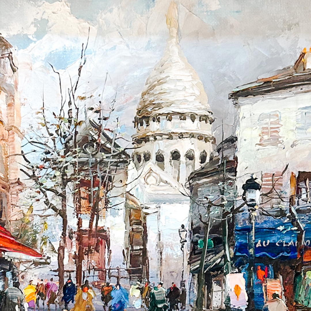 Place du Tertre by Jose Luis Leiva Original Oil Painting Impressionist Parisian Street Scene with Sacré-Cœur