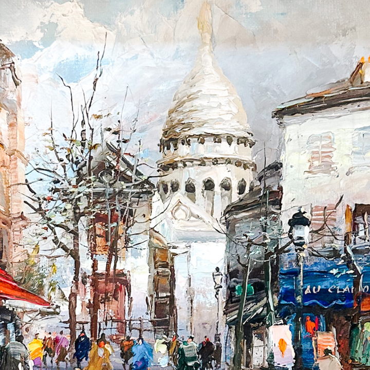Place du Tertre by Jose Luis Leiva Original Oil Painting Impressionist Parisian Street Scene with Sacré-Cœur