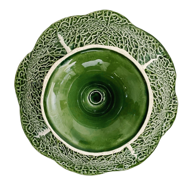 Portuguese Green Cabbage Leaf Earthenware Footed Bowl