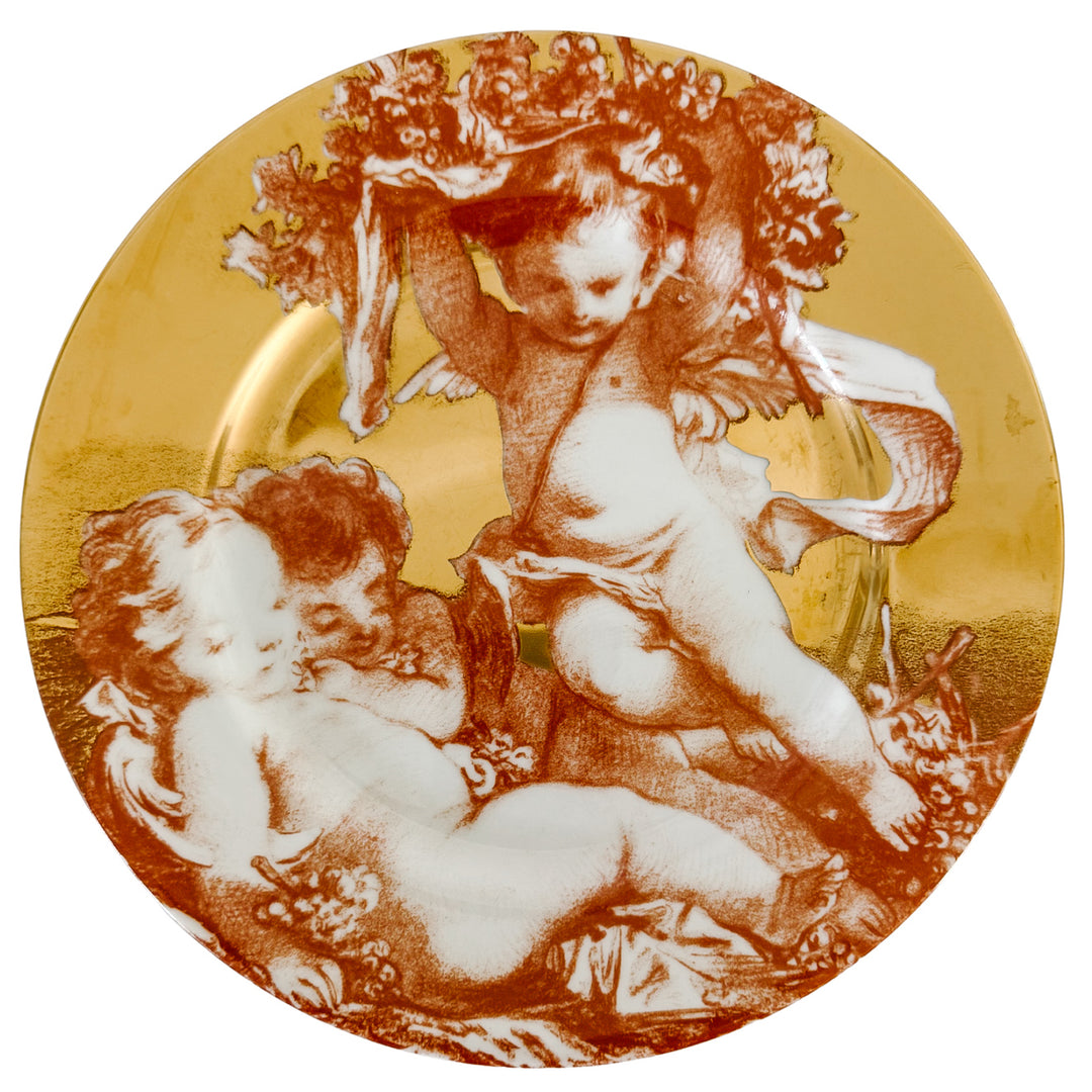 Rare Complete Set of Fitz and Floyd "Cherubini" Gold Gilt & Sanguine Plates