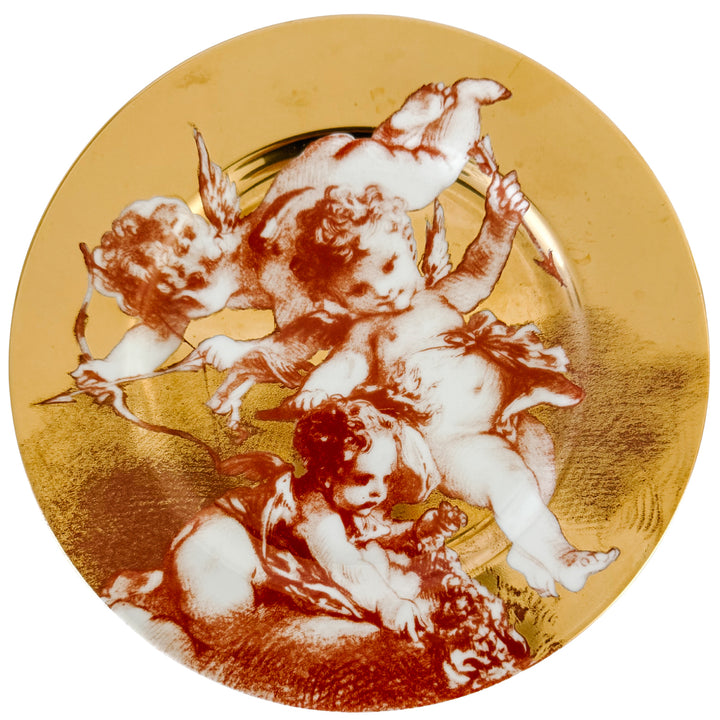 Rare Complete Set of Fitz and Floyd "Cherubini" Gold Gilt & Sanguine Plates