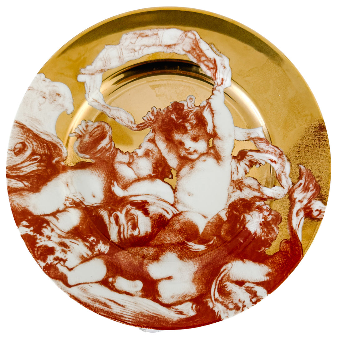 Rare Complete Set of Fitz and Floyd "Cherubini" Gold Gilt & Sanguine Plates