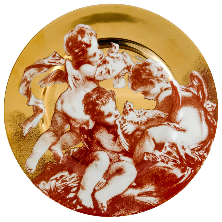 Rare Complete Set of Fitz and Floyd "Cherubini" Gold Gilt & Sanguine Plates
