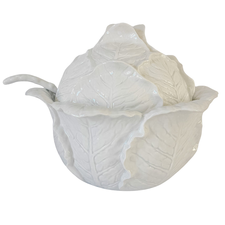 Rare Vintage Fitz and Floyd White Cabbage Leaf Soup Tureen With Asparagus Ladle
