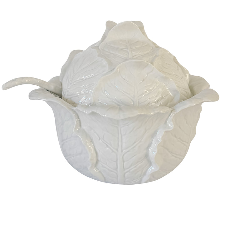 Rare Vintage Fitz and Floyd White Cabbage Leaf Soup Tureen With Asparagus Ladle
