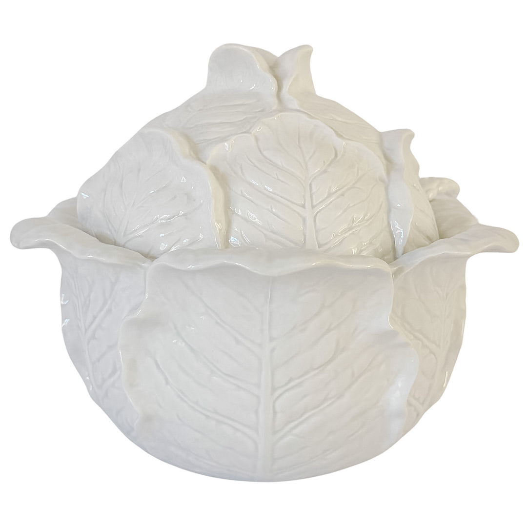 Rare Vintage Fitz and Floyd White Cabbage Leaf Soup Tureen With Asparagus Ladle