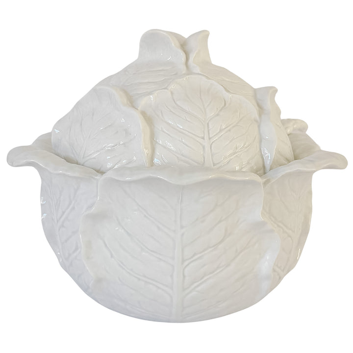 Rare Vintage Fitz and Floyd White Cabbage Leaf Soup Tureen With Asparagus Ladle
