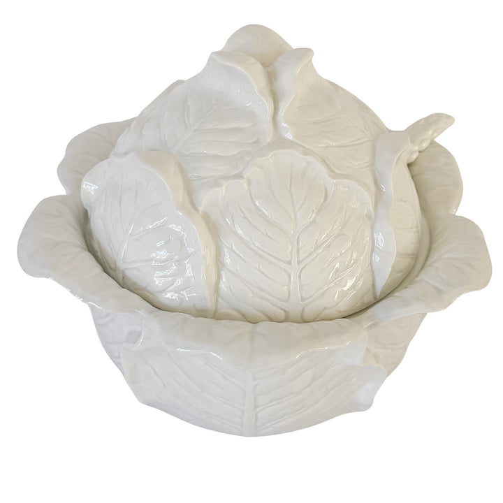 Rare Vintage Fitz and Floyd White Cabbage Leaf Soup Tureen With Asparagus Ladle