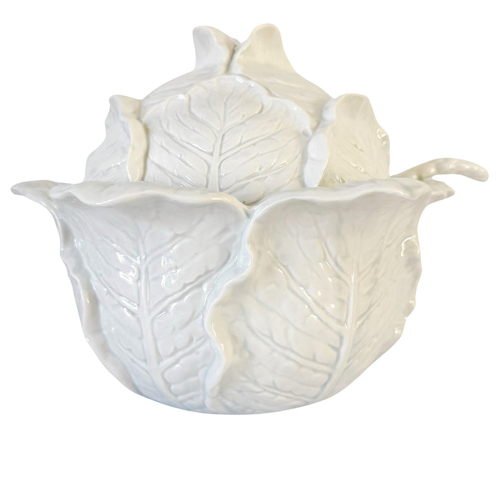 Rare Vintage Fitz and Floyd White Cabbage Leaf Soup Tureen With Asparagus Ladle