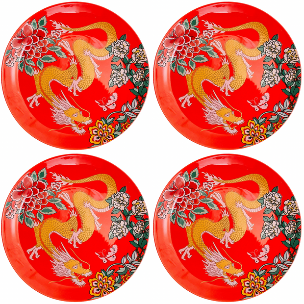 Red Chinese Dragon Dinner Plates