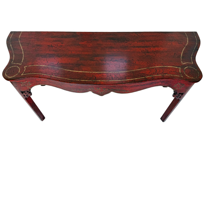 Red Crackle Lacquer Chinese Chippendale Console Table by Minton-Spidell
