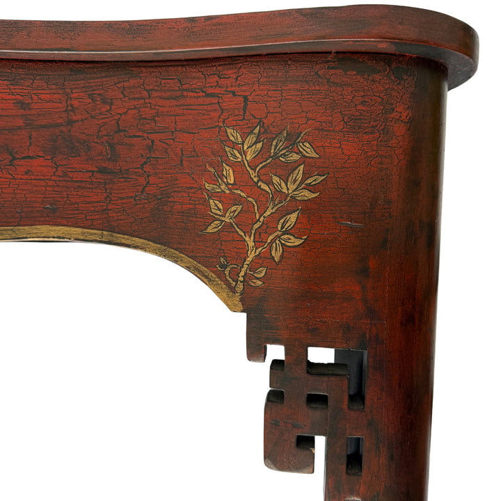 Red Crackle Lacquer Chinese Chippendale Console Table by Minton-Spidell