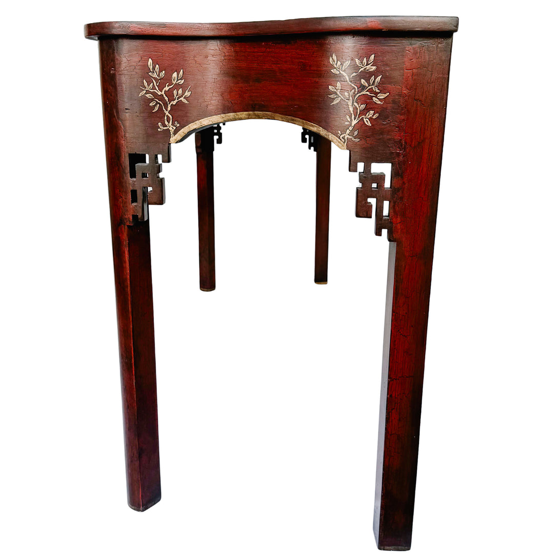 Red Crackle Lacquer Chinese Chippendale Console Table by Minton-Spidell