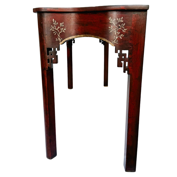 Red Crackle Lacquer Chinese Chippendale Console Table by Minton-Spidell