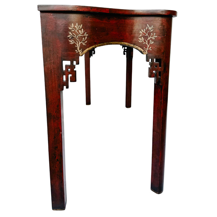 Red Crackle Lacquer Chinese Chippendale Console Table by Minton-Spidell
