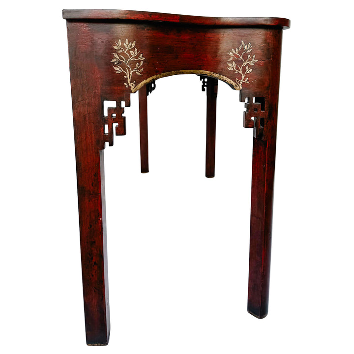 Red Crackle Lacquer Chinese Chippendale Console Table by Minton-Spidell