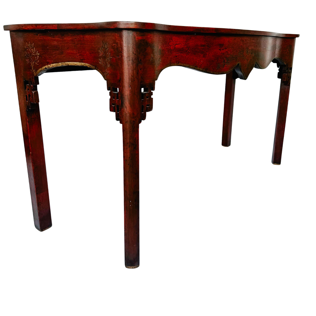 Red Crackle Lacquer Chinese Chippendale Console Table by Minton-Spidell