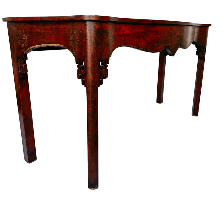Red Crackle Lacquer Chinese Chippendale Console Table by Minton-Spidell