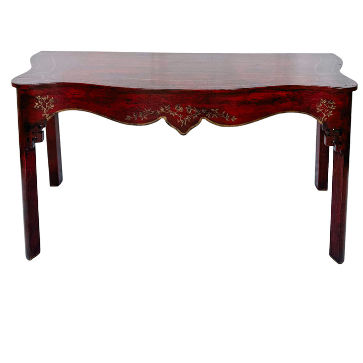 Red Crackle Lacquer Chinese Chippendale Console Table by Minton-Spidell