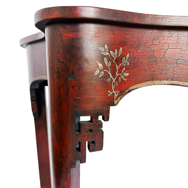 Red Crackle Lacquer Chinese Chippendale Console Table by Minton-Spidell