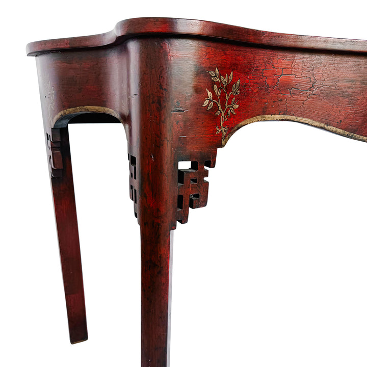 Red Crackle Lacquer Chinese Chippendale Console Table by Minton-Spidell