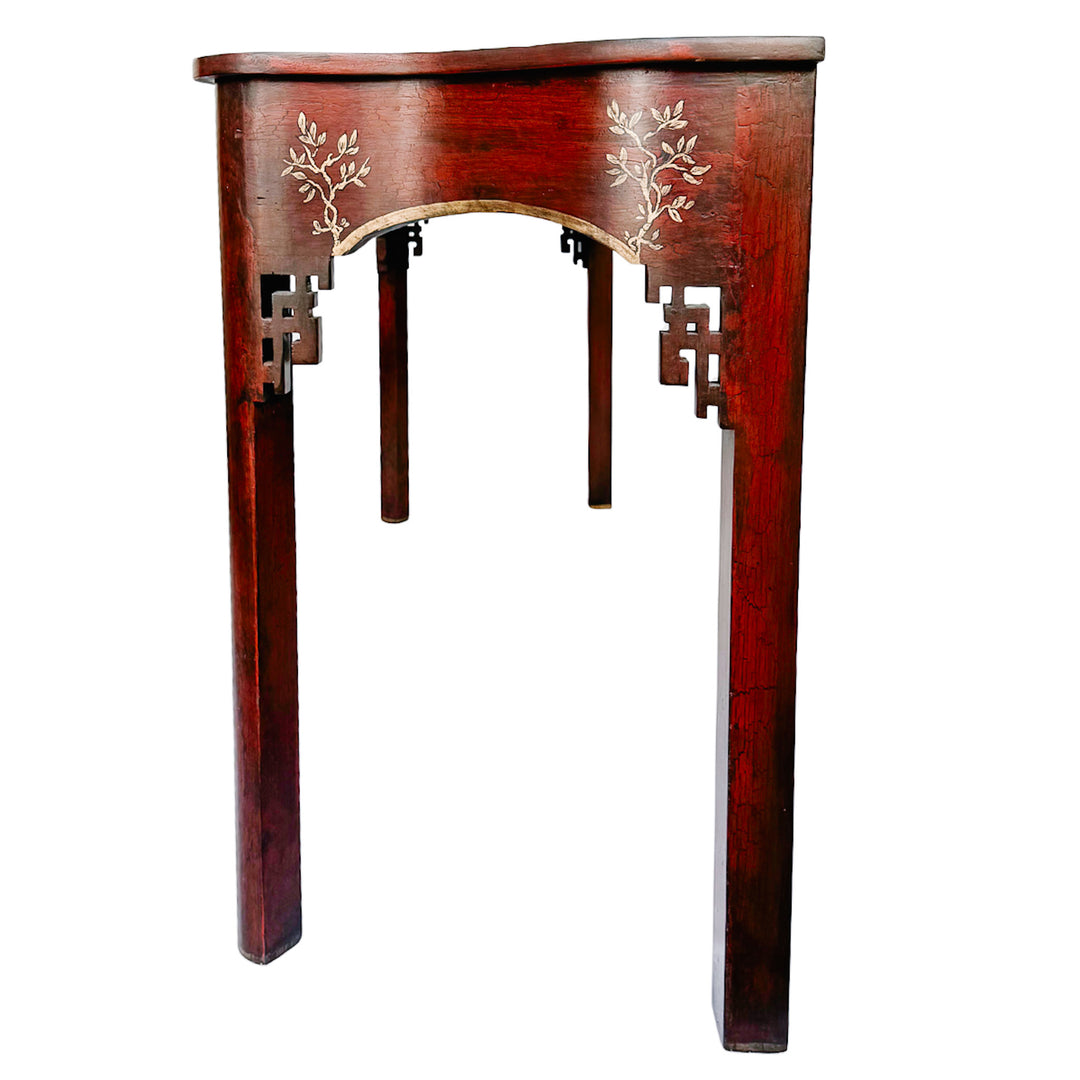 Red Crackle Lacquer Chinese Chippendale Console Table by Minton-Spidell