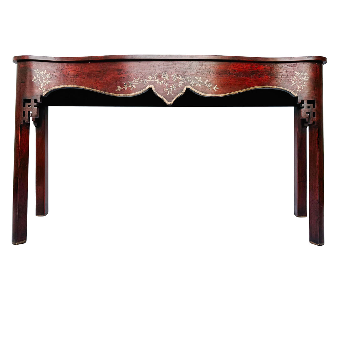 Red Crackle Lacquer Chinese Chippendale Console Table by Minton-Spidell