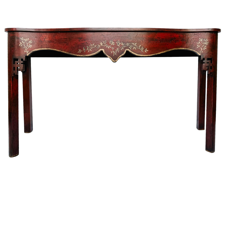 Red Crackle Lacquer Chinese Chippendale Console Table by Minton-Spidell