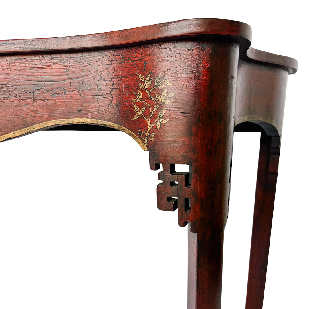 Red Crackle Lacquer Chinese Chippendale Console Table by Minton-Spidell