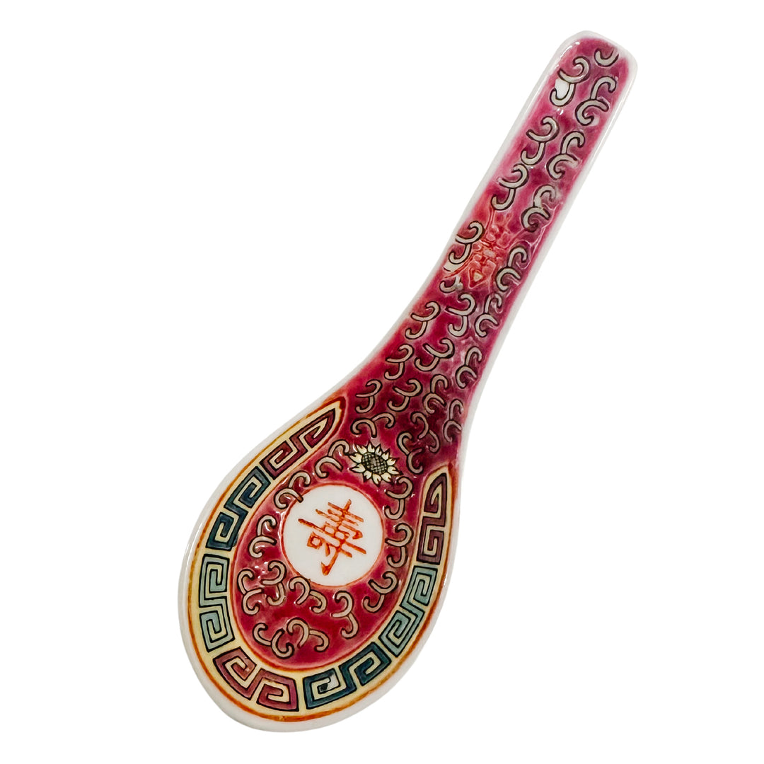 Red Enamel Famille Rose Porcelain Soup Spoons