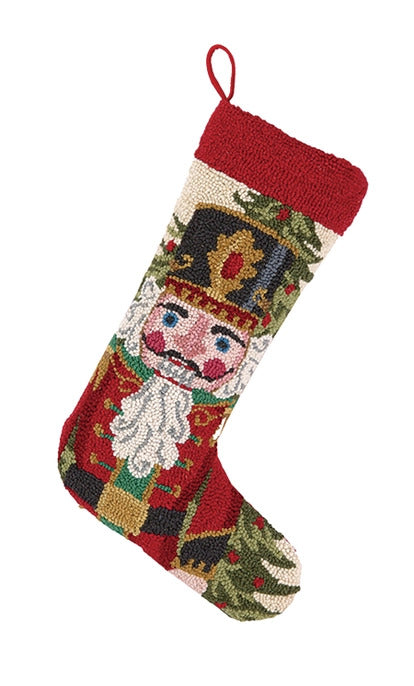 Red Wool Hooked Nutcracker Christmas Stocking