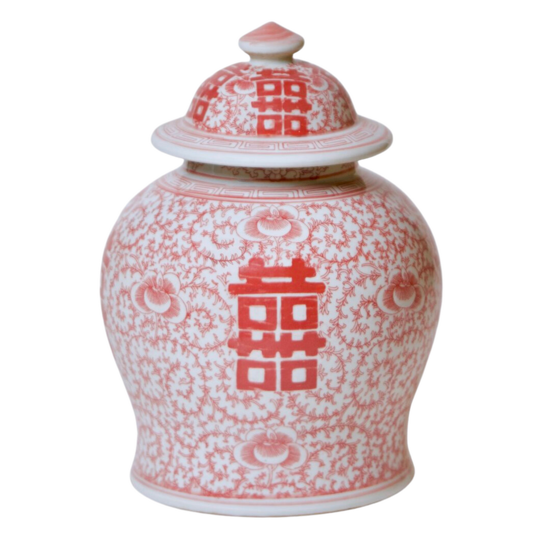 Red & White Double Happiness Temple Jar