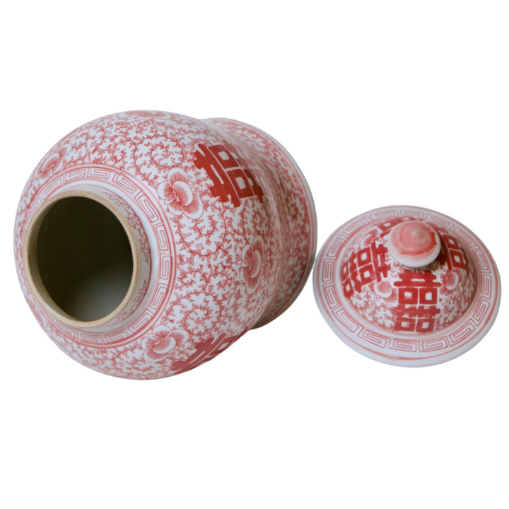 Red & White Double Happiness Temple Jar