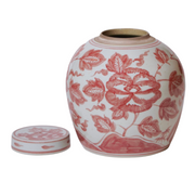 Chinese Red & White Peacock Porcelain Lidded Jar