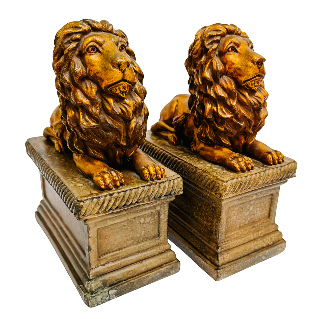 Regal Gilt Lion on Plinth Bookends