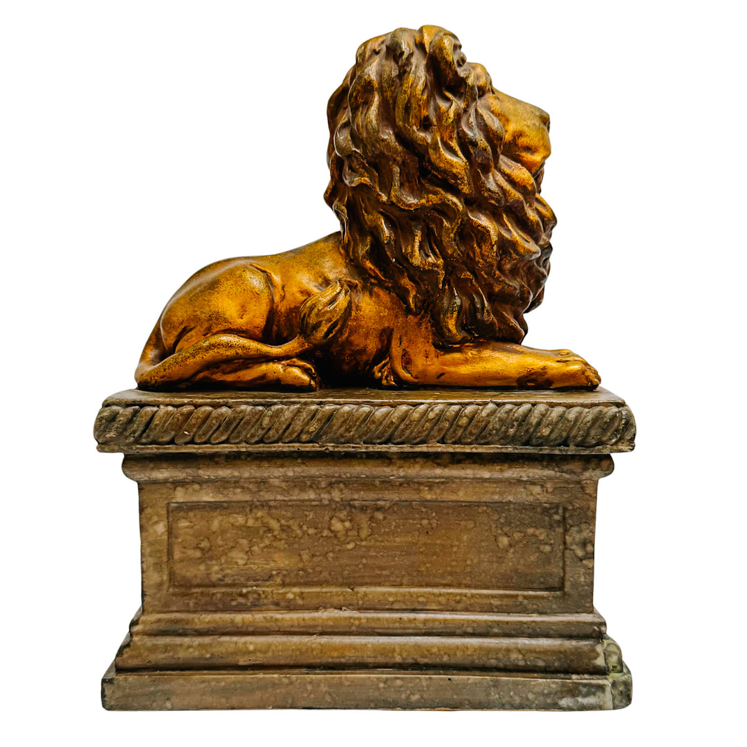Regal Gilt Lion on Plinth Bookends