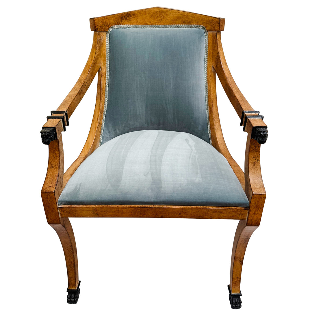 Pair of Regency Style Italian Upholstered Side Chairs With Lion's Head Masques