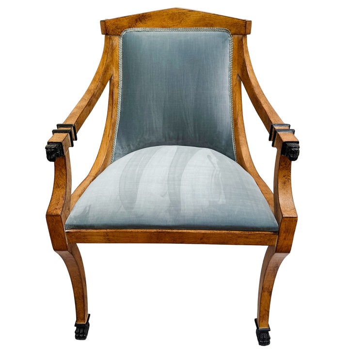 Pair of Regency Style Italian Upholstered Side Chairs With Lion's Head Masques