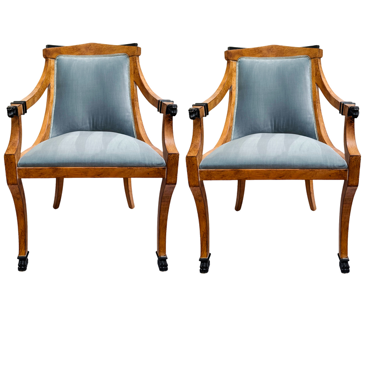 Pair of Regency Style Italian Upholstered Side Chairs With Lion's Head Masques