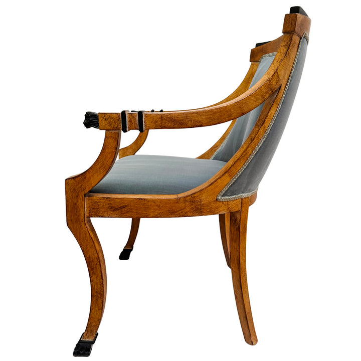 Pair of Regency Style Italian Upholstered Side Chairs With Lion's Head Masques