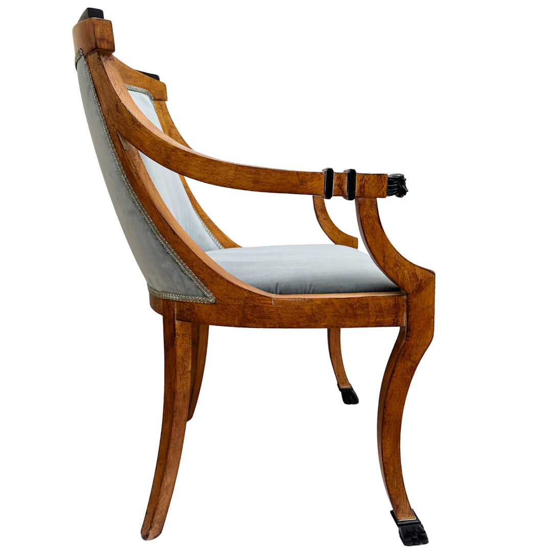 Pair of Regency Style Italian Upholstered Side Chairs With Lion's Head Masques