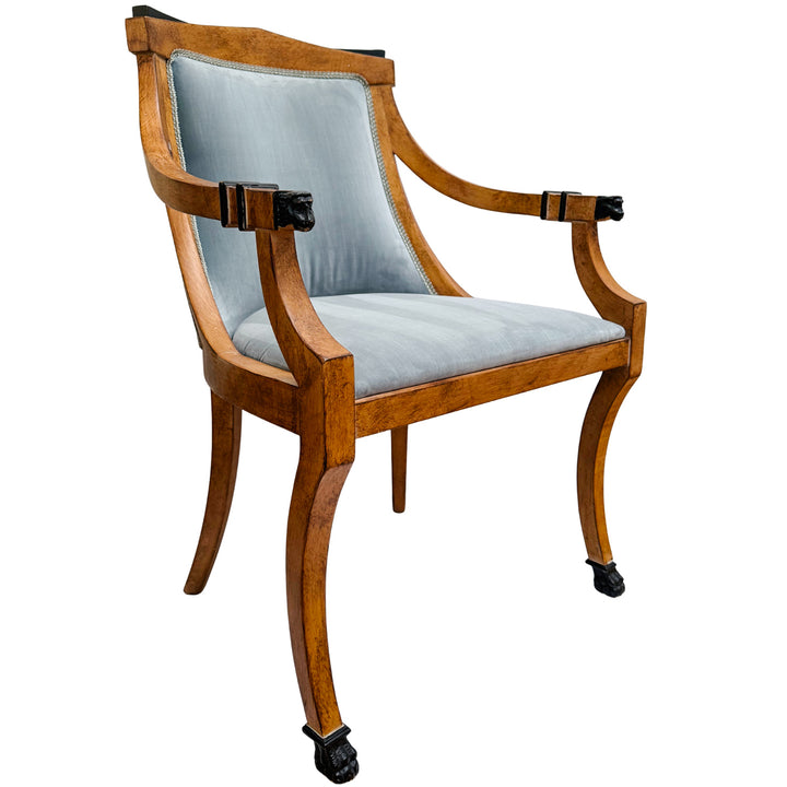 Pair of Regency Style Italian Upholstered Side Chairs With Lion's Head Masques