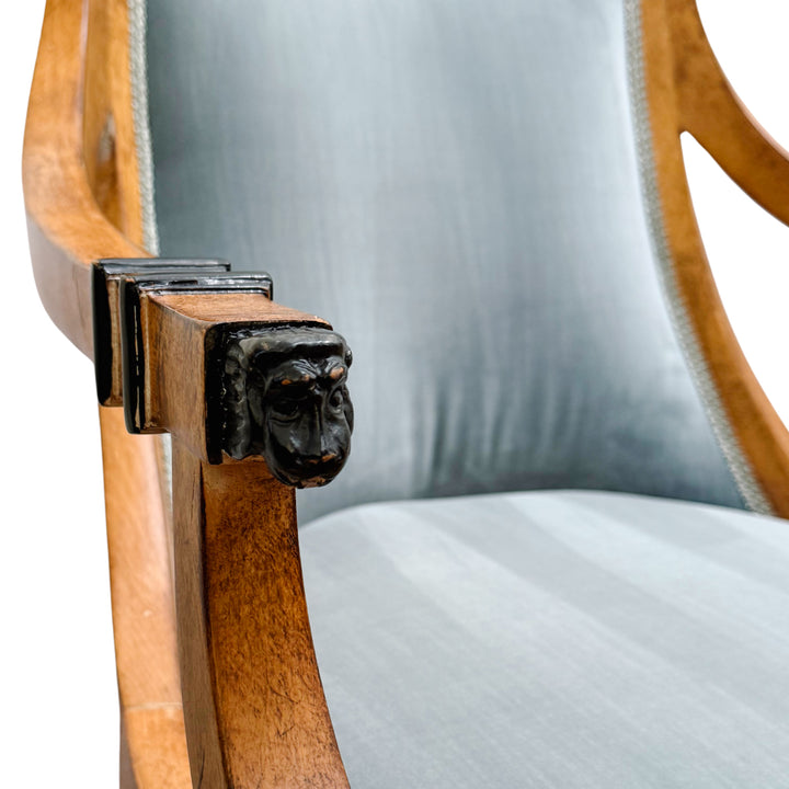 Pair of Regency Style Italian Upholstered Side Chairs With Lion's Head Masques