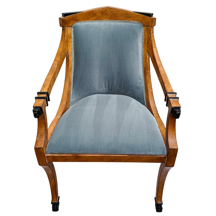 Pair of Regency Style Italian Upholstered Side Chairs With Lion's Head Masques