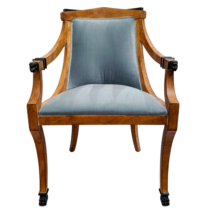 Pair of Regency Style Italian Upholstered Side Chairs With Lion's Head Masques