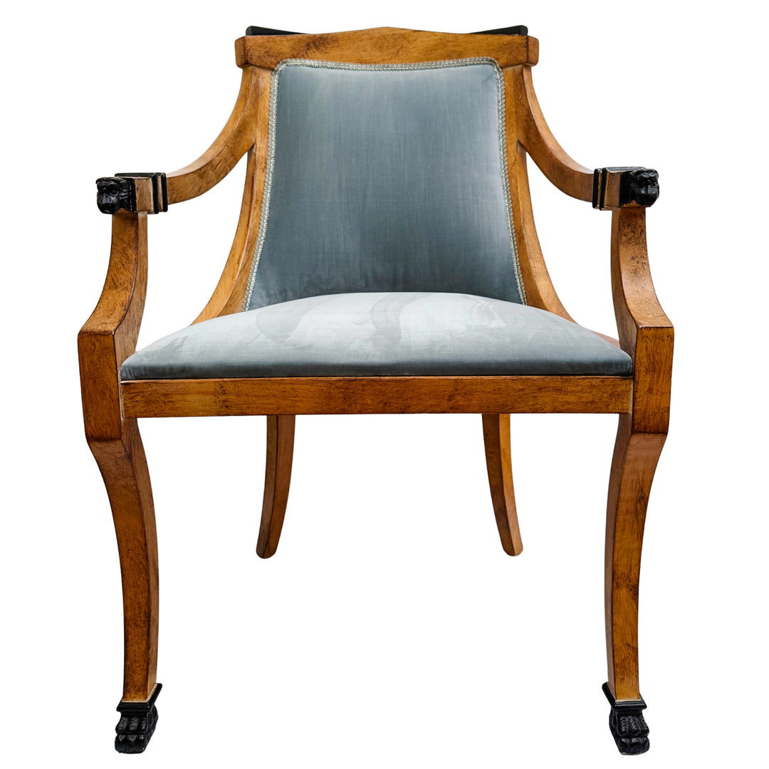 Pair of Regency Style Italian Upholstered Side Chairs With Lion's Head Masques