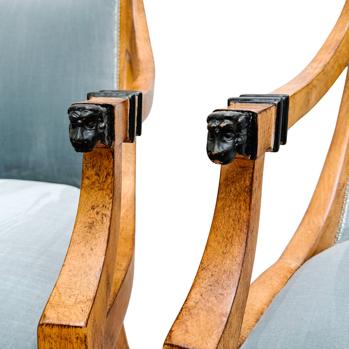 Pair of Regency Style Italian Upholstered Side Chairs With Lion's Head Masques