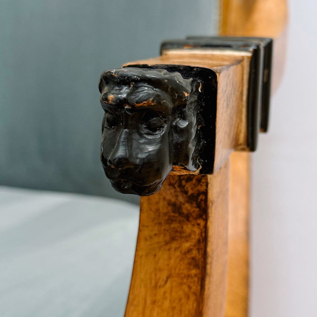 Pair of Regency Style Italian Upholstered Side Chairs With Lion's Head Masques