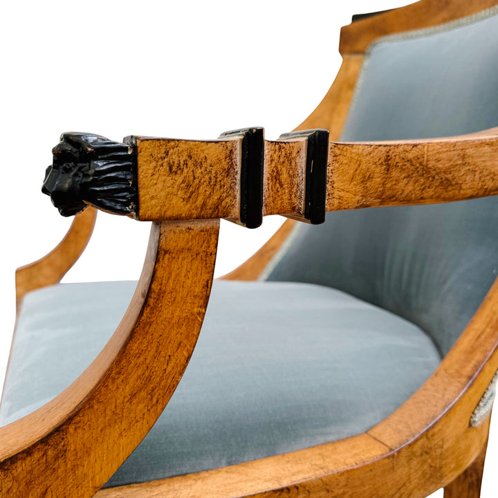 Pair of Regency Style Italian Upholstered Side Chairs With Lion's Head Masques